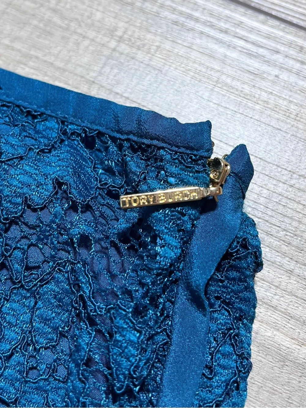 Tory Burch Womens Everett Lace Silk Lined Skirt Size  6 Winter Teal